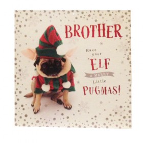 Elf Pug Brother Christmas Card