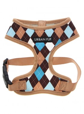 Urban Pup Beige & Blue Argyle Puppy Harness & Lead Set