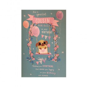 Large Pug Cousin Birthday Card