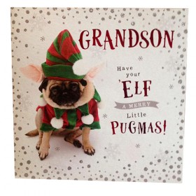 Pug Grandson Elf Christmas Card