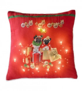 Pugs & kisses  Light Up Christmas Cushion