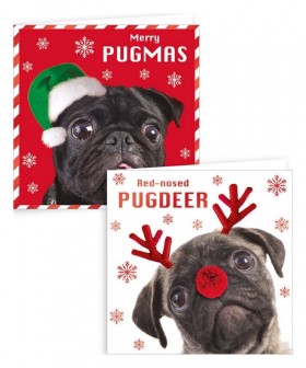 Ten Pack Pug Fawn & Black Christmas Card